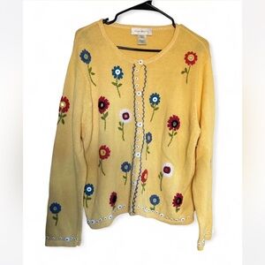 Susan Bristol Yellow Cardigan with Floral Embroidery xl